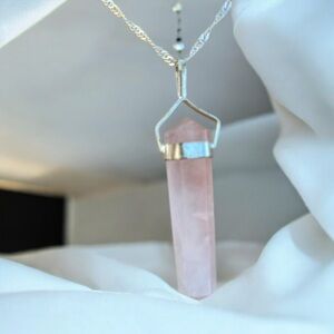 Rose quartz waterfall chain necklace